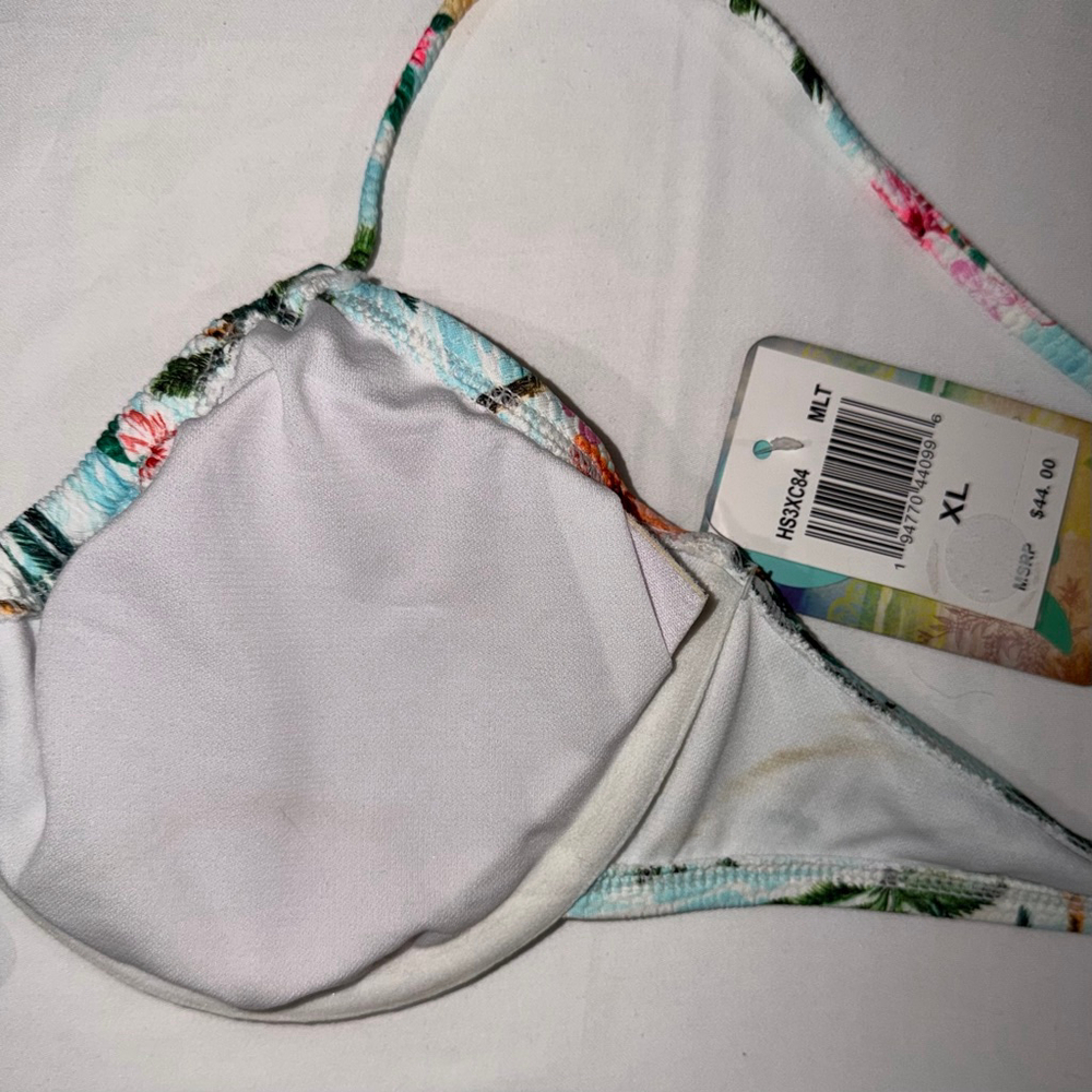 NWT Hobie Tropical Palm Tree Push Up Bikini Top XL Strappy Coastal Surf Hibiscus - Picture 8 of 9